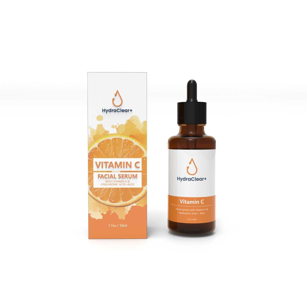 HydraClear+ Vitamin C Serum for Face with Hyaluronic Acid, Peptides & Vitamin E, Anti-Aging Serum with Brightening for Dark Spots & Dull Skin-Wrinkles with Aloe Vera for All Types of Skin, 1.7oz(50ml)