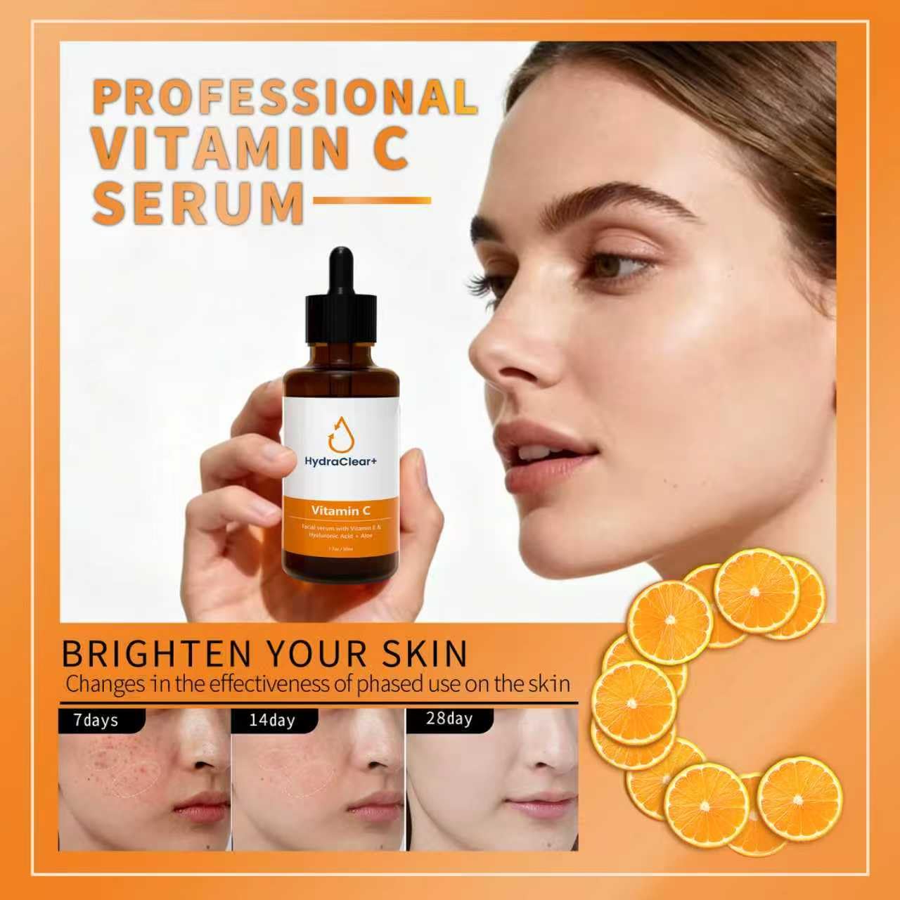 HydraClear+ Vitamin C Serum for Face with Hyaluronic Acid, Peptides & Vitamin E, Anti-Aging Serum with Brightening for Dark Spots & Dull Skin-Wrinkles with Aloe Vera for All Types of Skin, 1.7oz(50ml)
